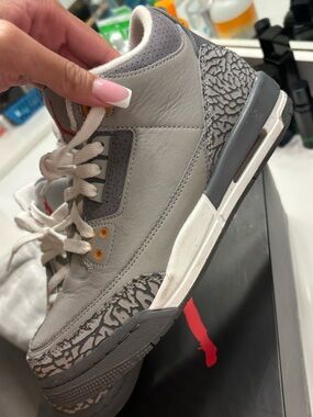 Air Jordan 3’s Grey Sneakers with Red Jumpman and Gold Accents 7Y